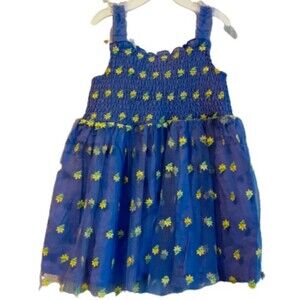 PEEK Baby Girl’s Floral Embroidered Spaghetti Purple Dress with Smocked Chest